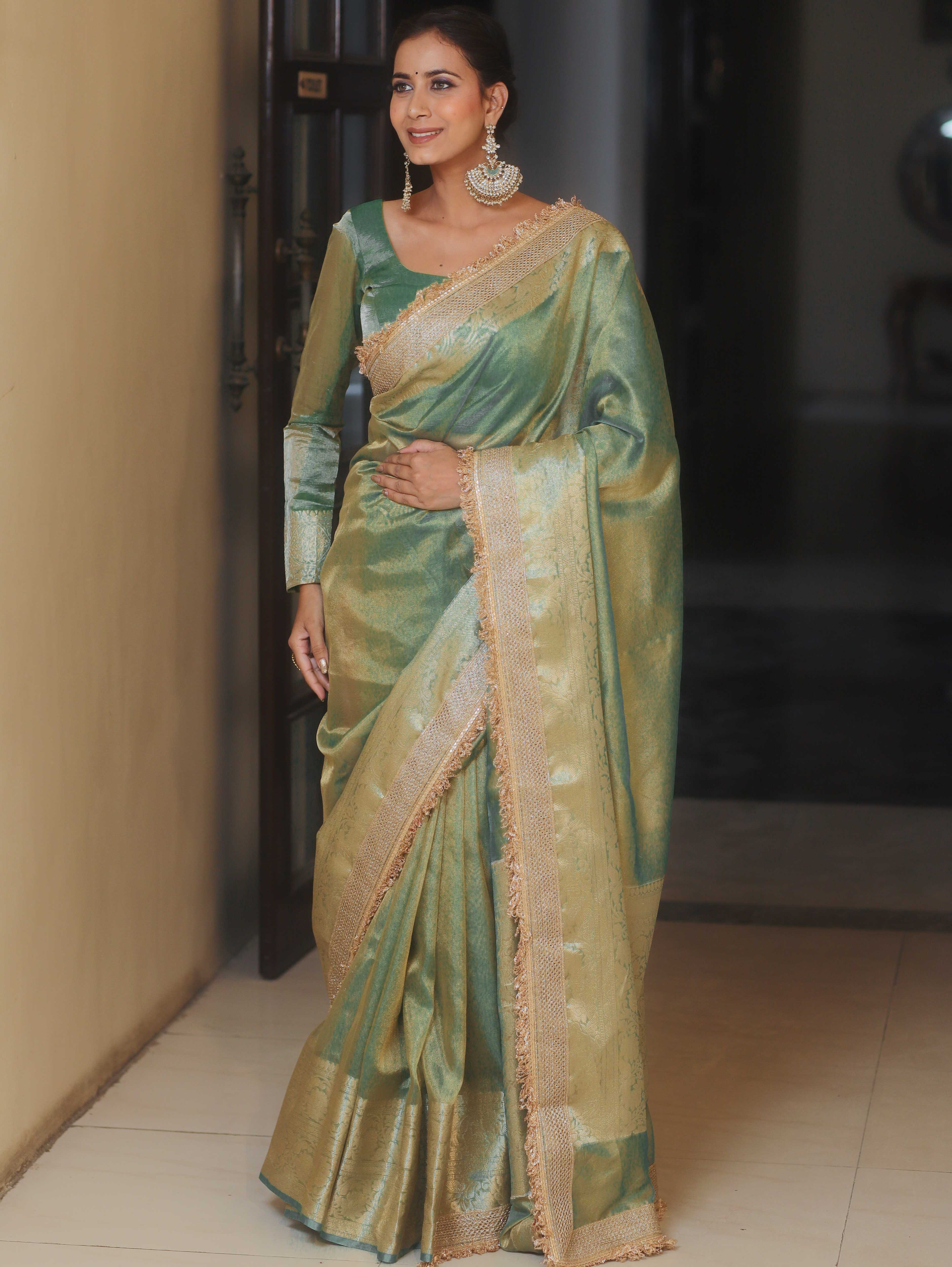 Banarasee Blue Tissue Saree Zari Lace