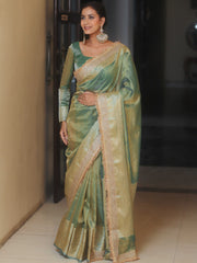 Banarasee Blue Tissue Saree Zari Lace
