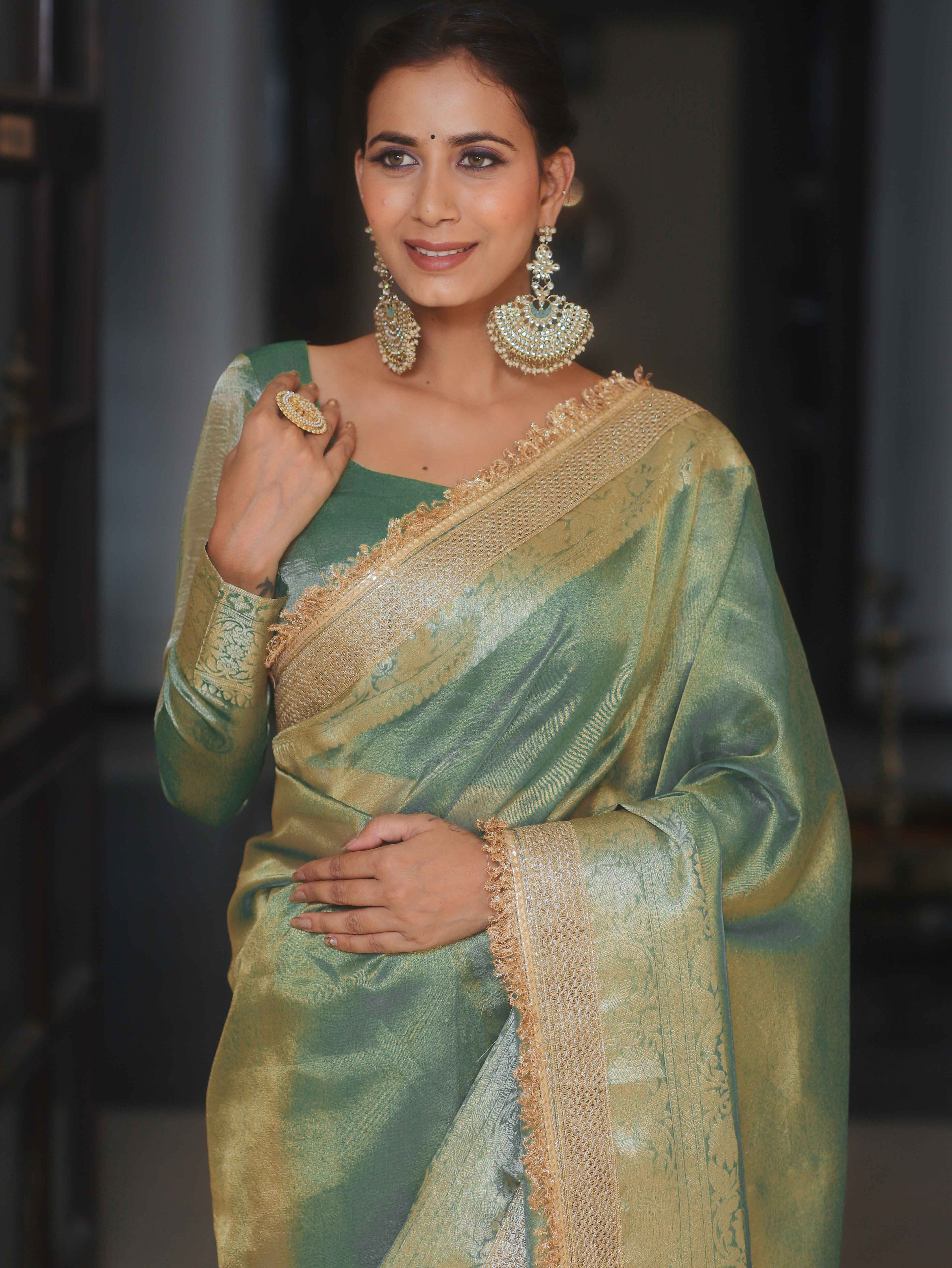 Banarasee Blue Tissue Saree Zari Lace