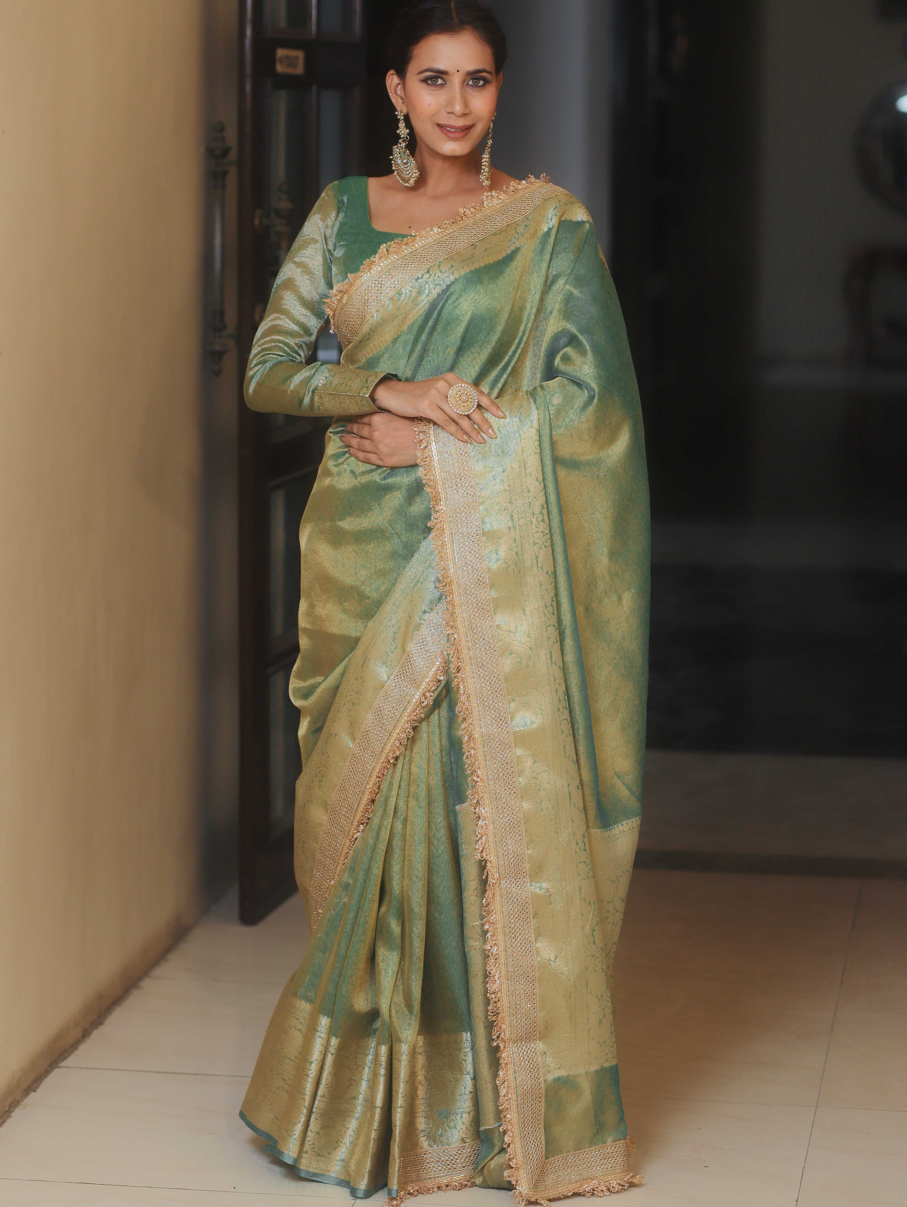 Banarasee Blue Tissue Saree Zari Lace