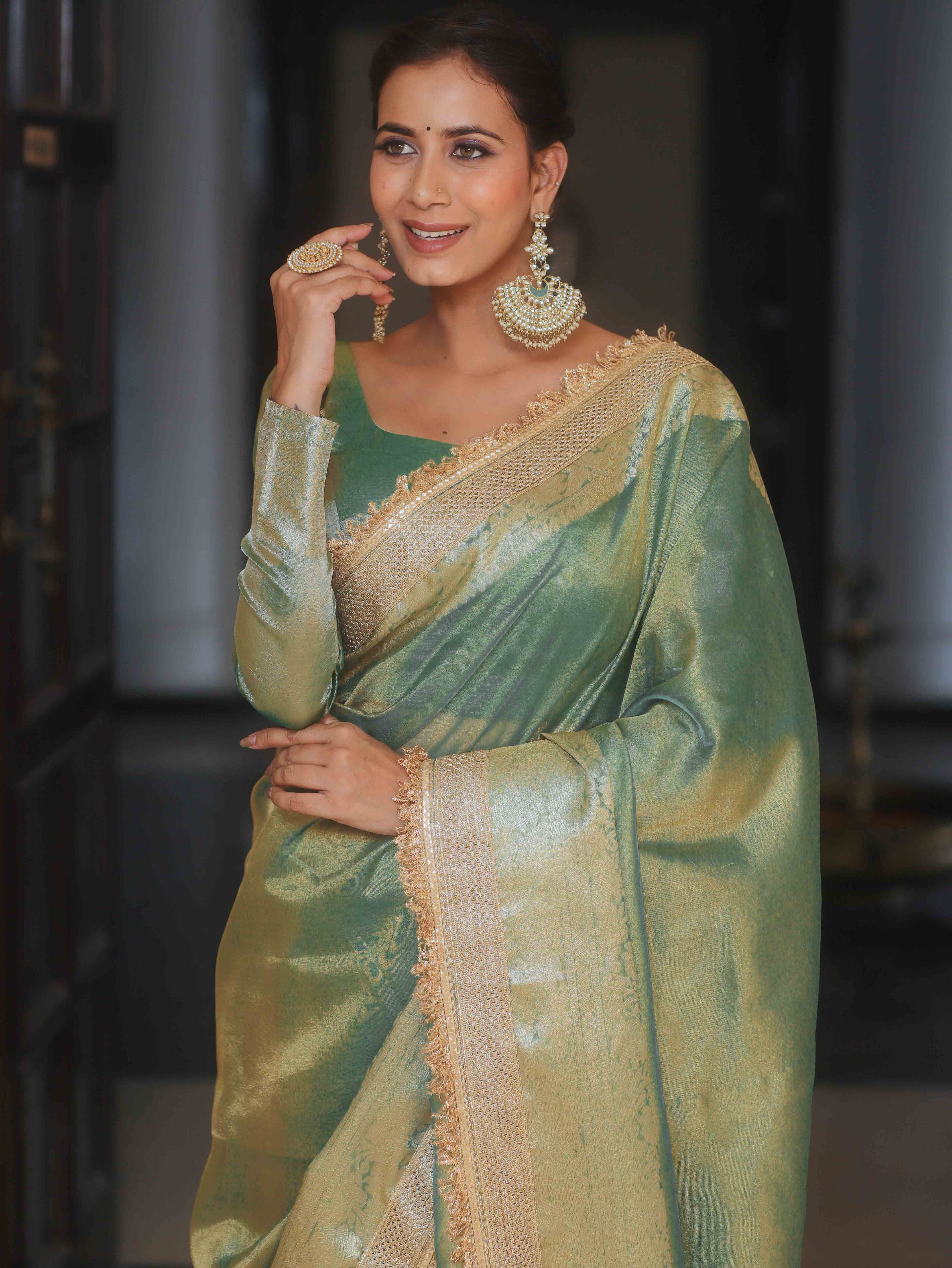 Banarasee Blue Tissue Saree Zari Lace