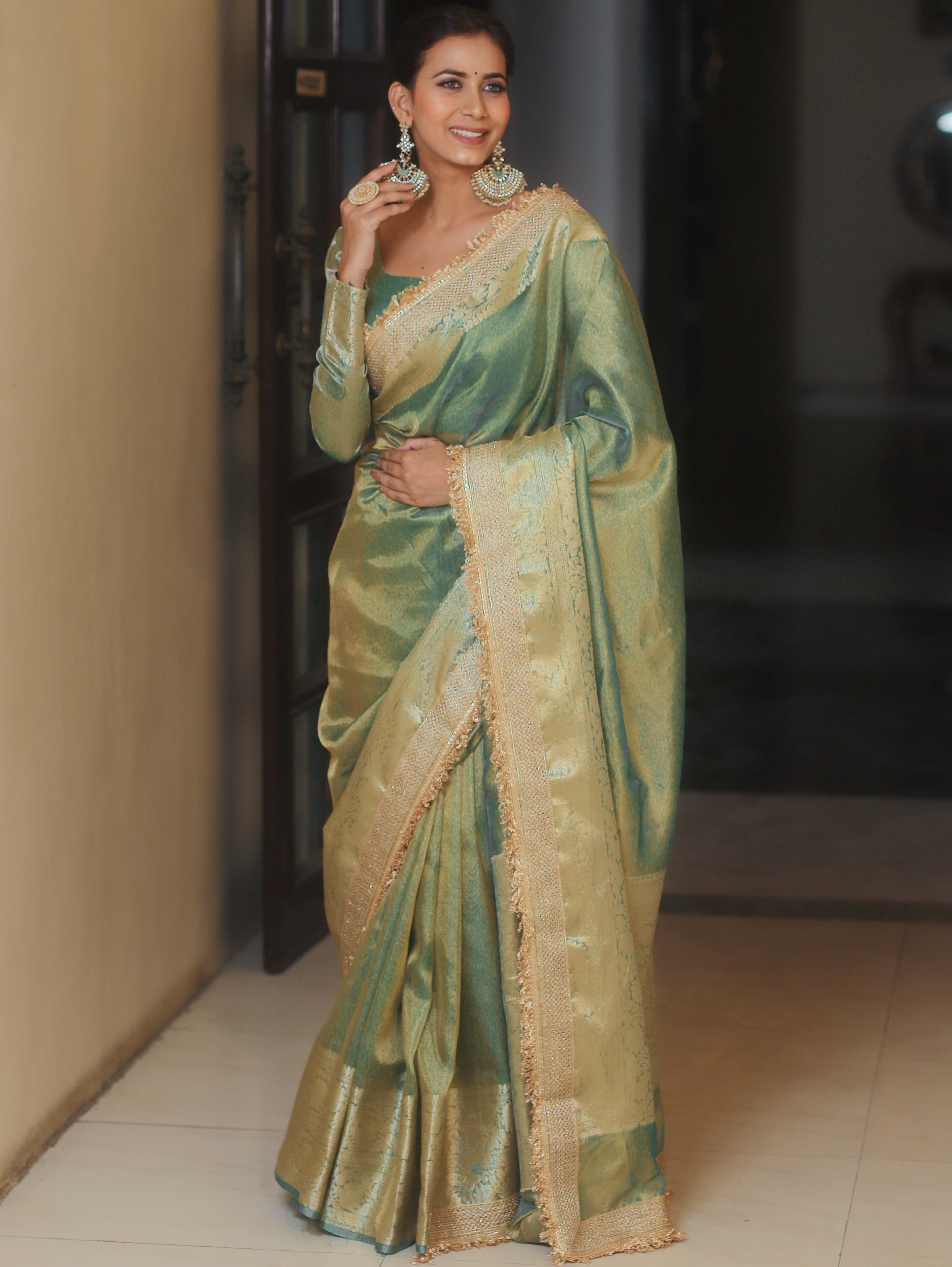 Banarasee Blue Tissue Saree Zari Lace