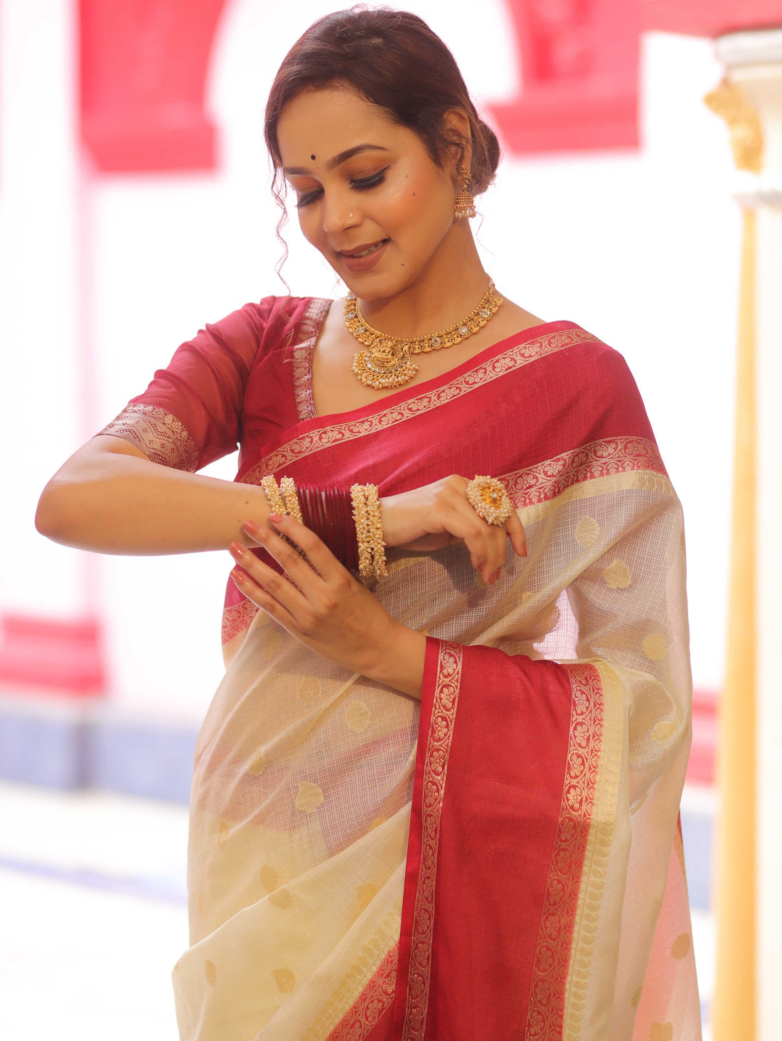 Banarasee Cotton Silk Kota Checks Saree