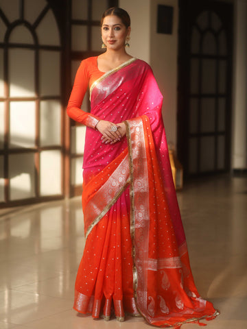 Banarasee Dual Color Semi-Chiffon Saree