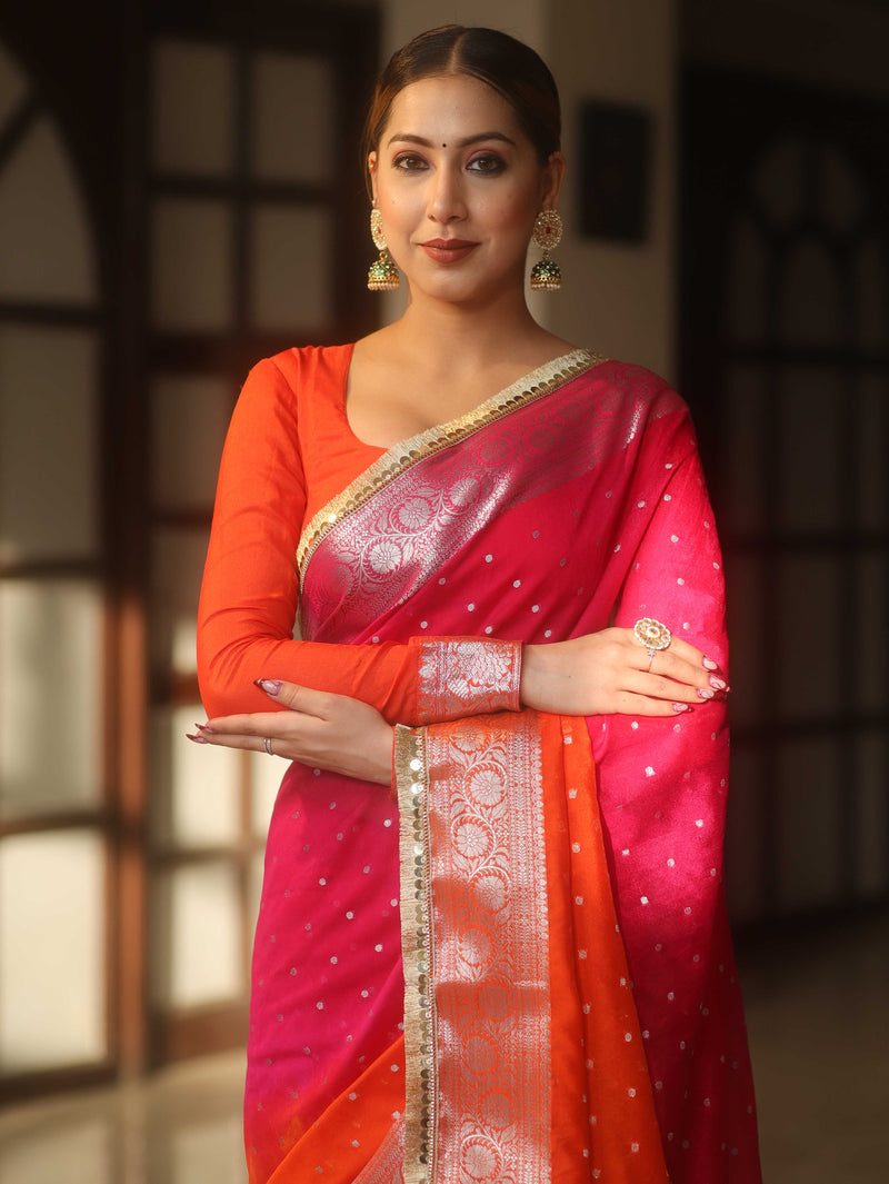 Banarasee Dual Color Semi-Chiffon Saree