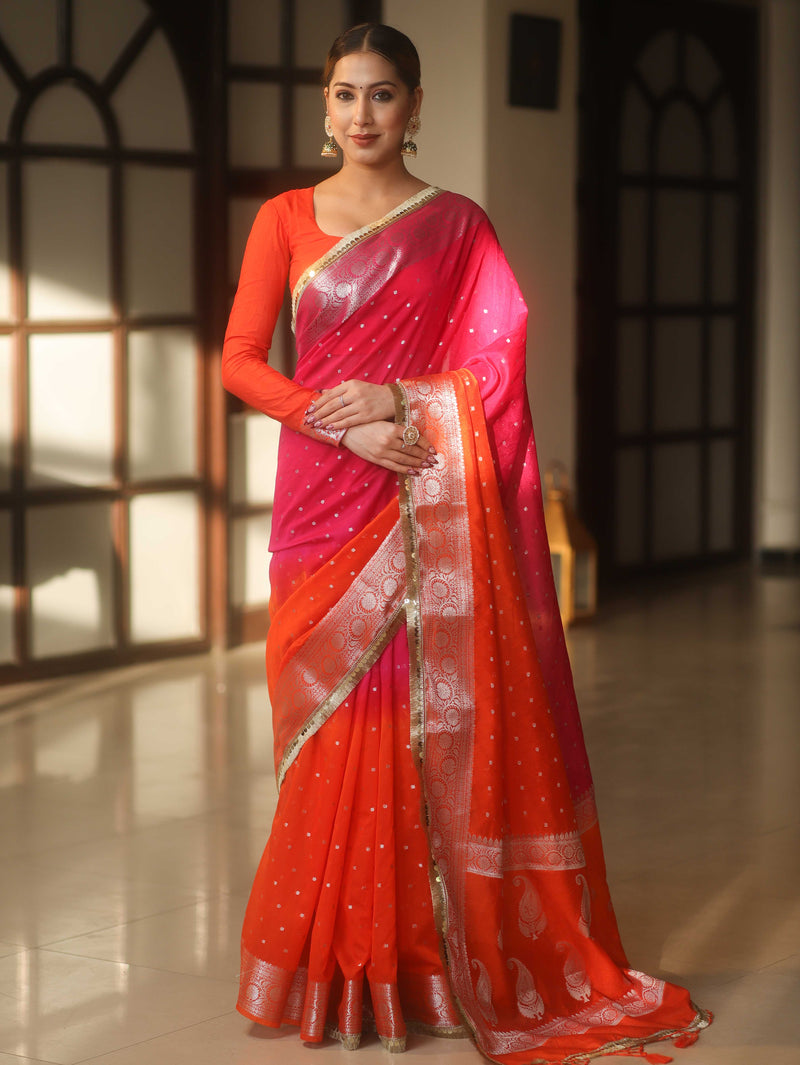 Banarasee Dual Color Semi-Chiffon Saree
