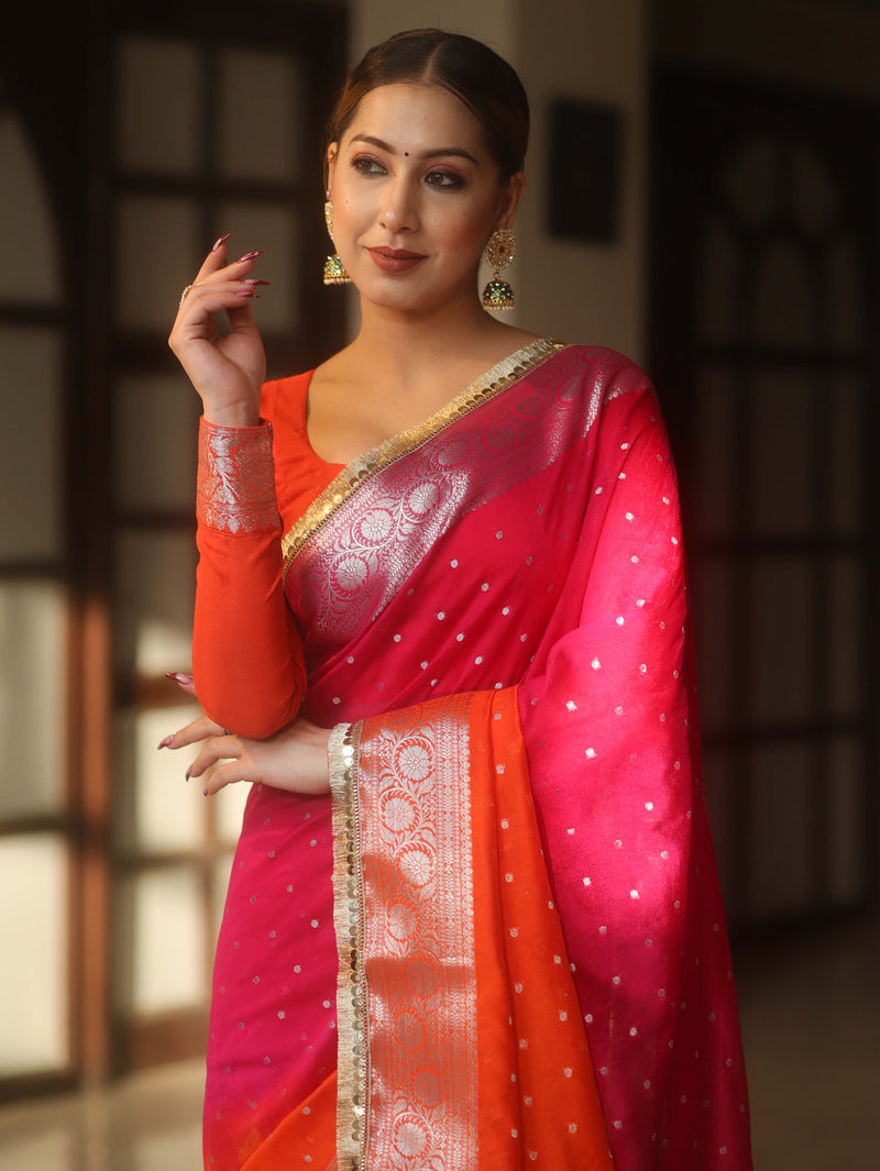 Banarasee Dual Color Semi-Chiffon Saree