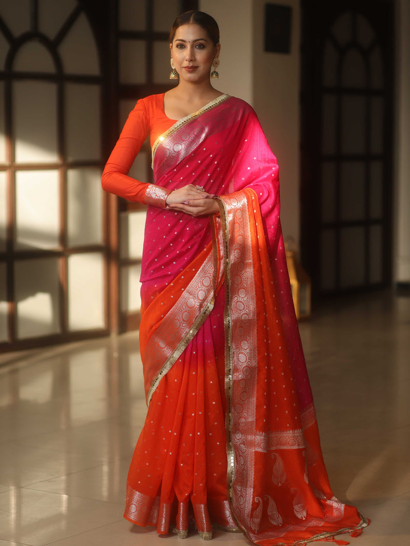 Banarasee Dual Color Semi-Chiffon Saree