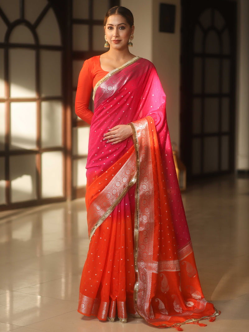 Banarasee Dual Color Semi-Chiffon Saree