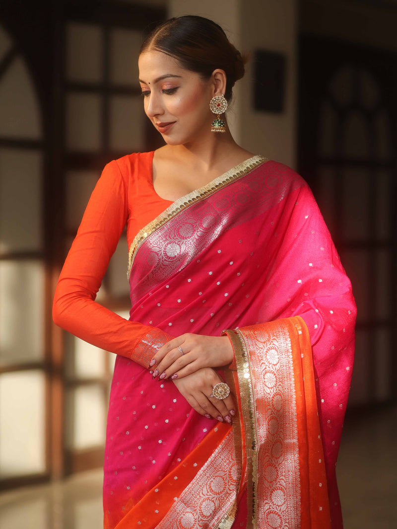 Banarasee Dual Color Semi-Chiffon Saree
