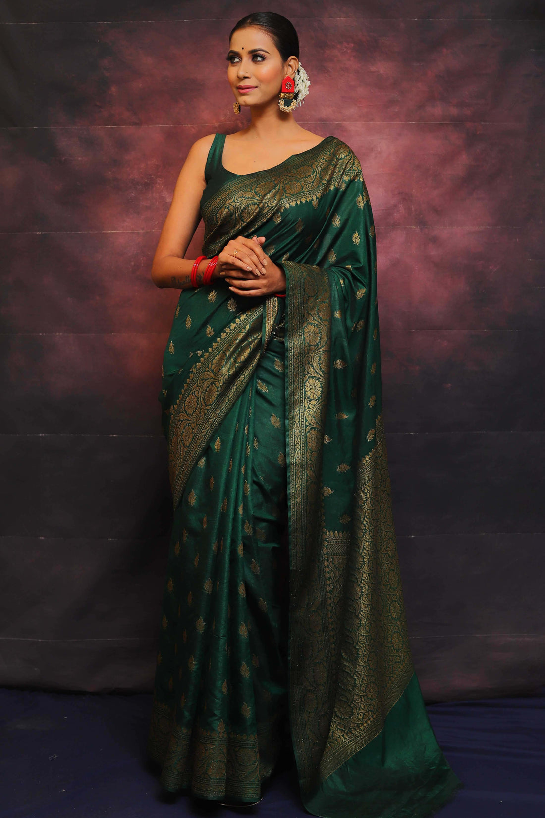 Banarasee Green Semi-Chiffon Zari Saree