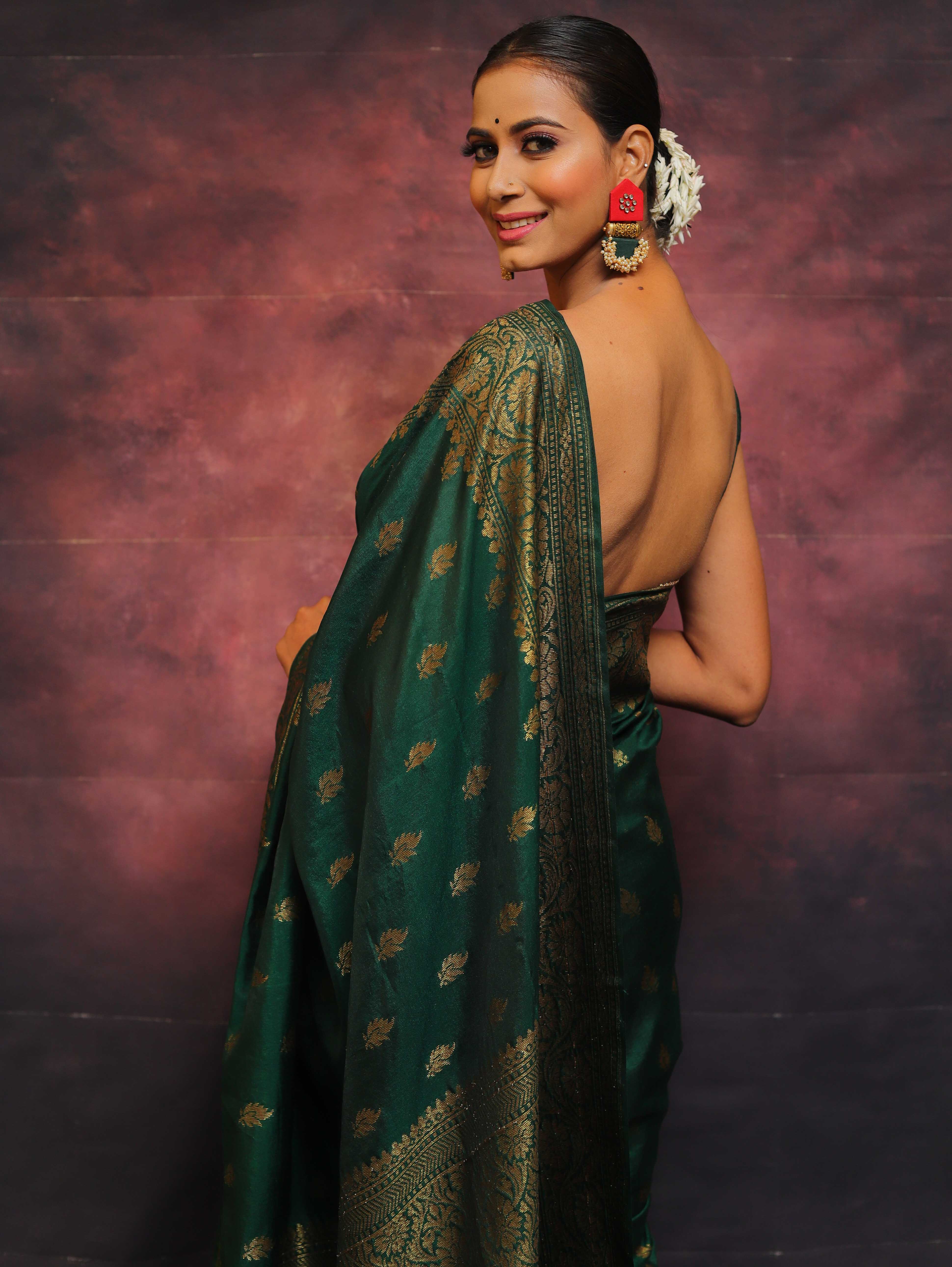 Banarasee Green Semi-Chiffon Zari Saree