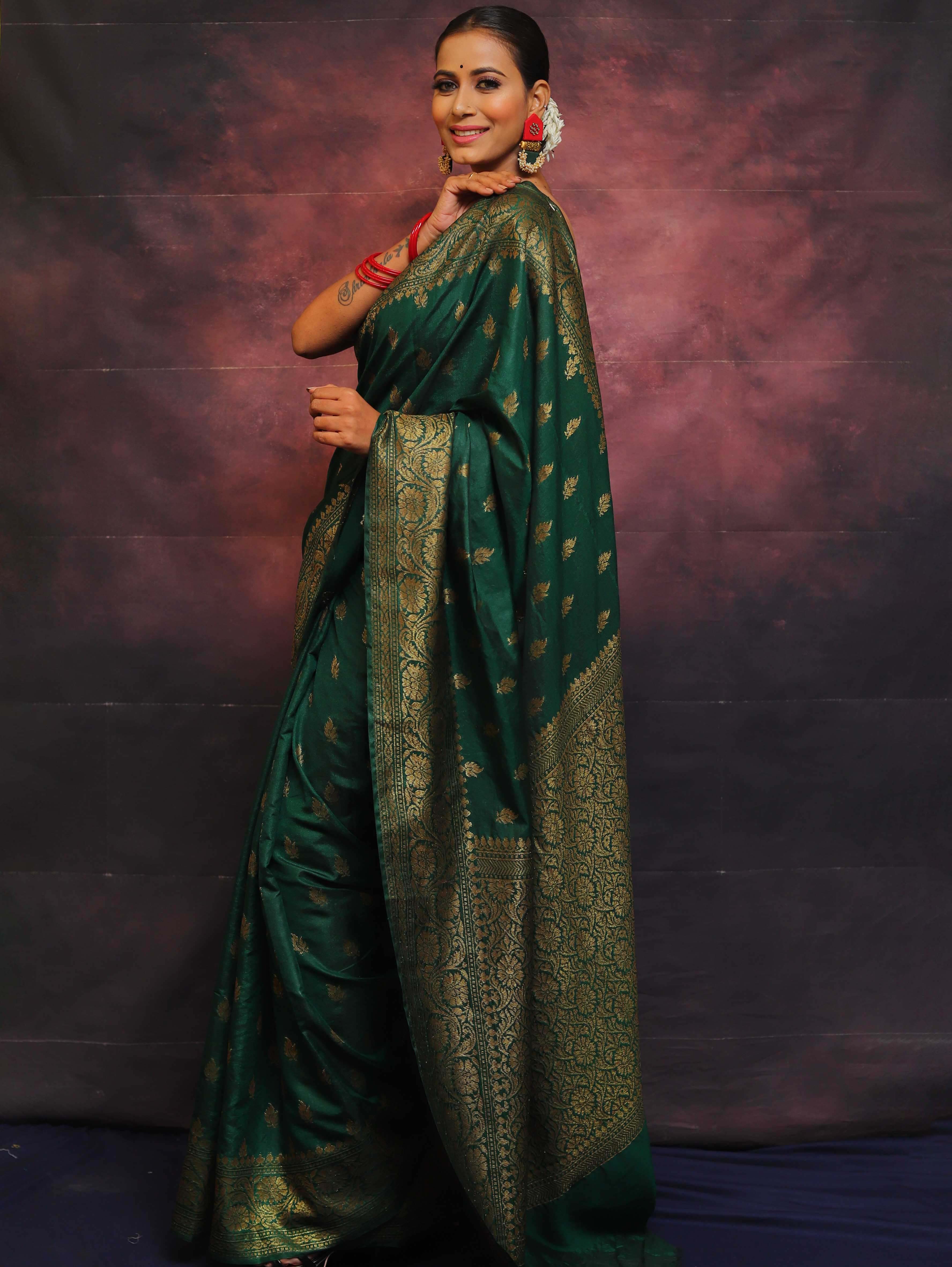 Banarasee Green Semi-Chiffon Zari Saree