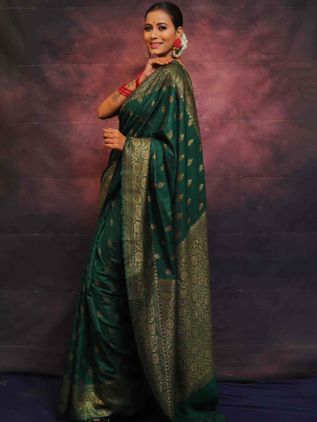 Banarasee Green Semi-Chiffon Zari Saree
