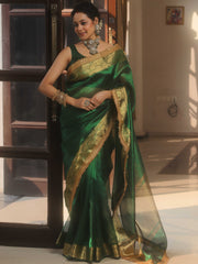 Banarasee Handwoven Green Tissue Saree