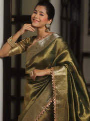 Banarasee Green Tissue Saree Zari Lace