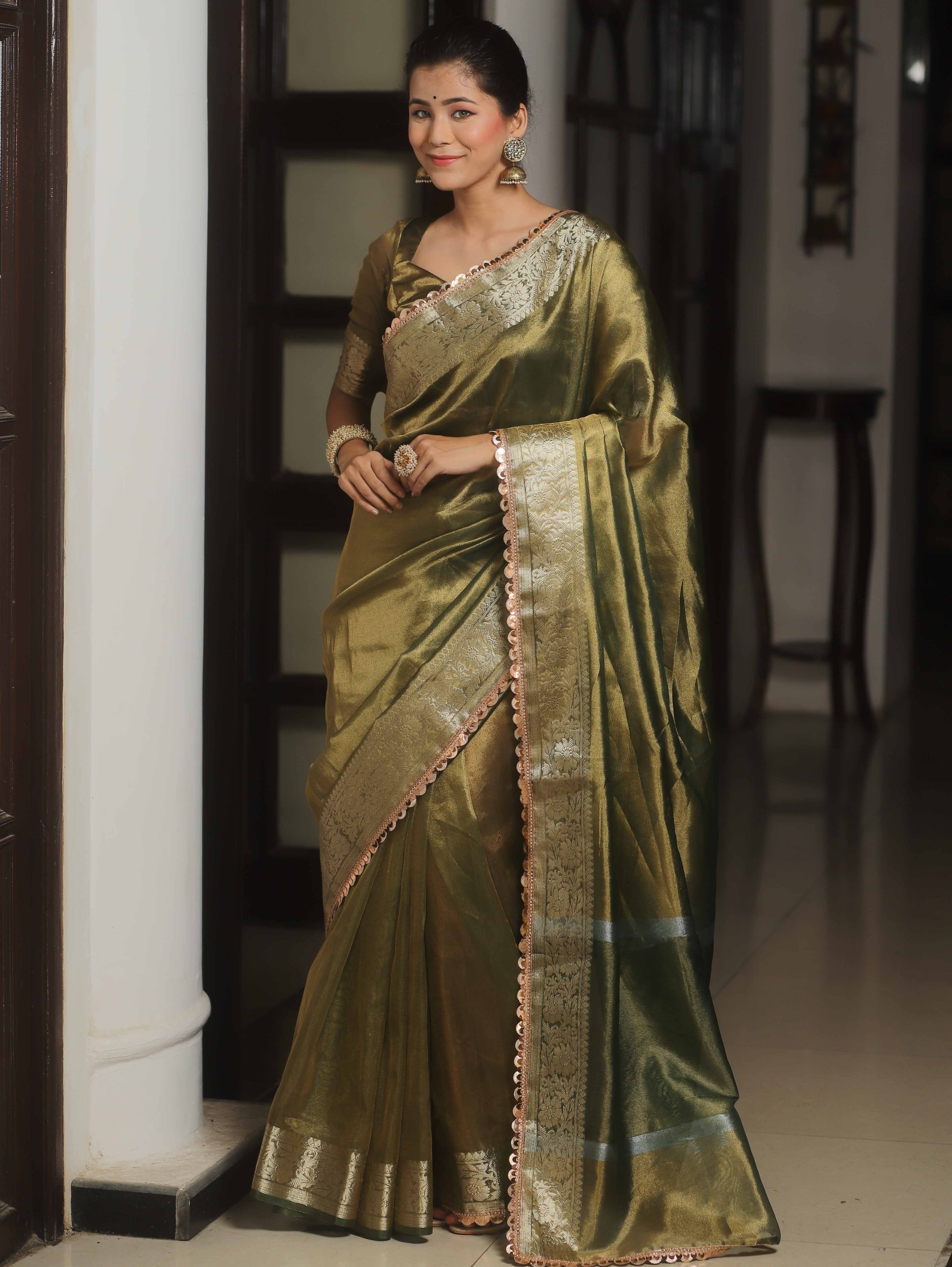 Banarasee Green Tissue Saree Zari Lace