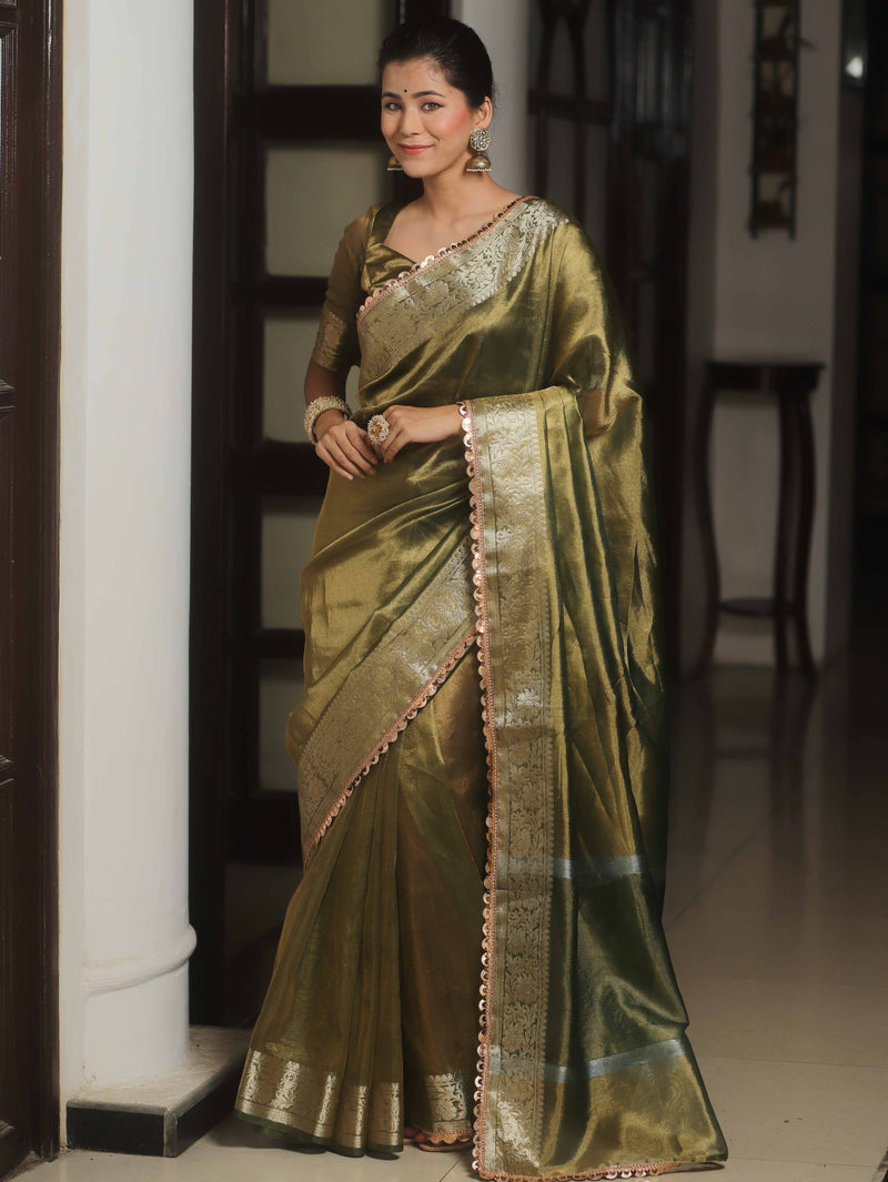 Banarasee Green Tissue Saree Zari Lace