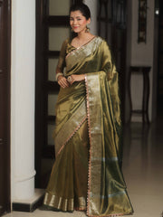 Banarasee Green Tissue Saree Zari Lace