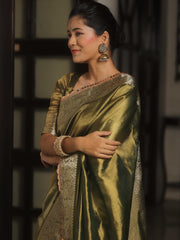 Banarasee Green Tissue Saree Zari Lace