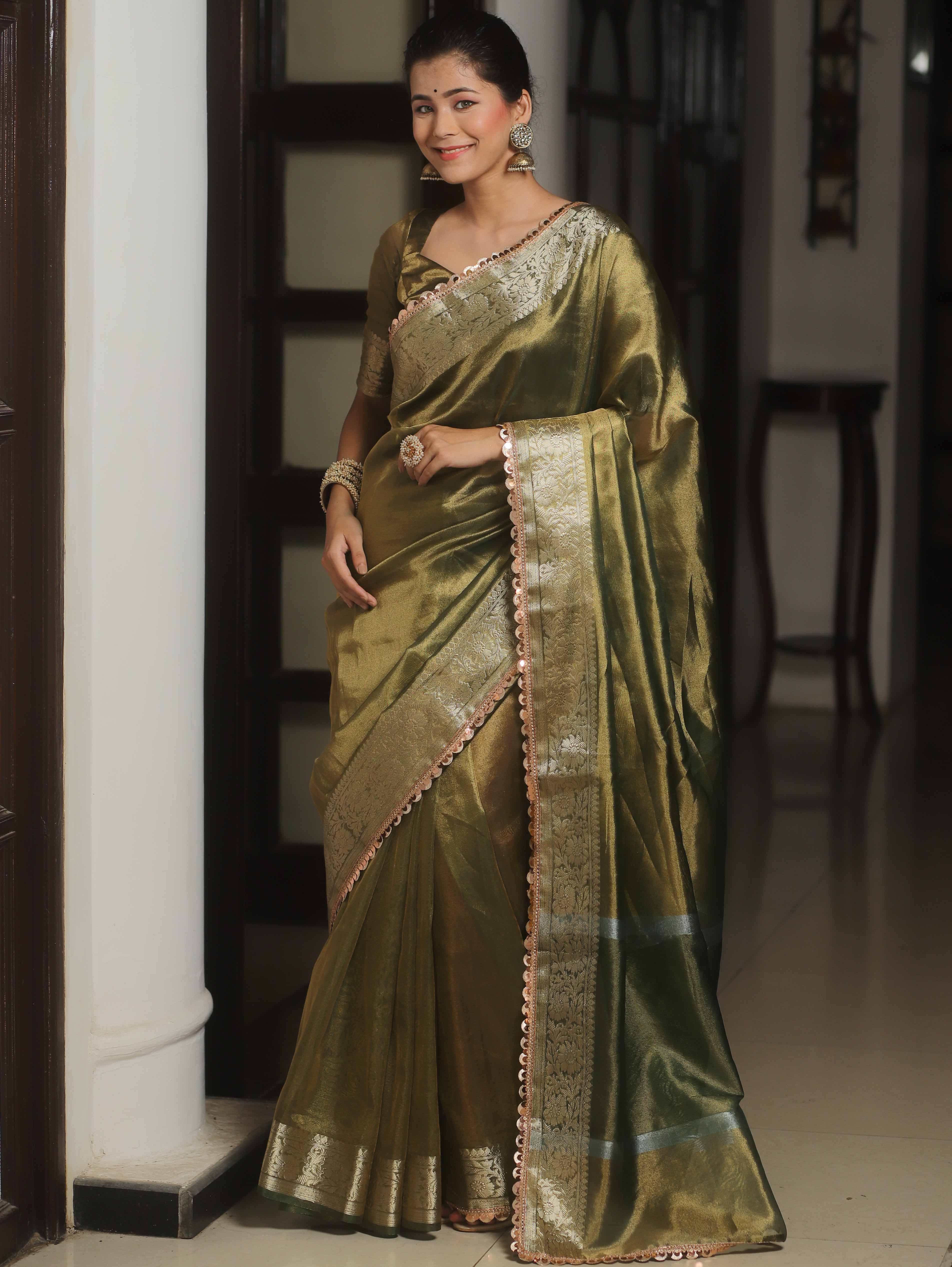 Banarasee Green Tissue Saree Zari Lace