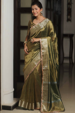 Banarasee Green Tissue Saree Zari Lace