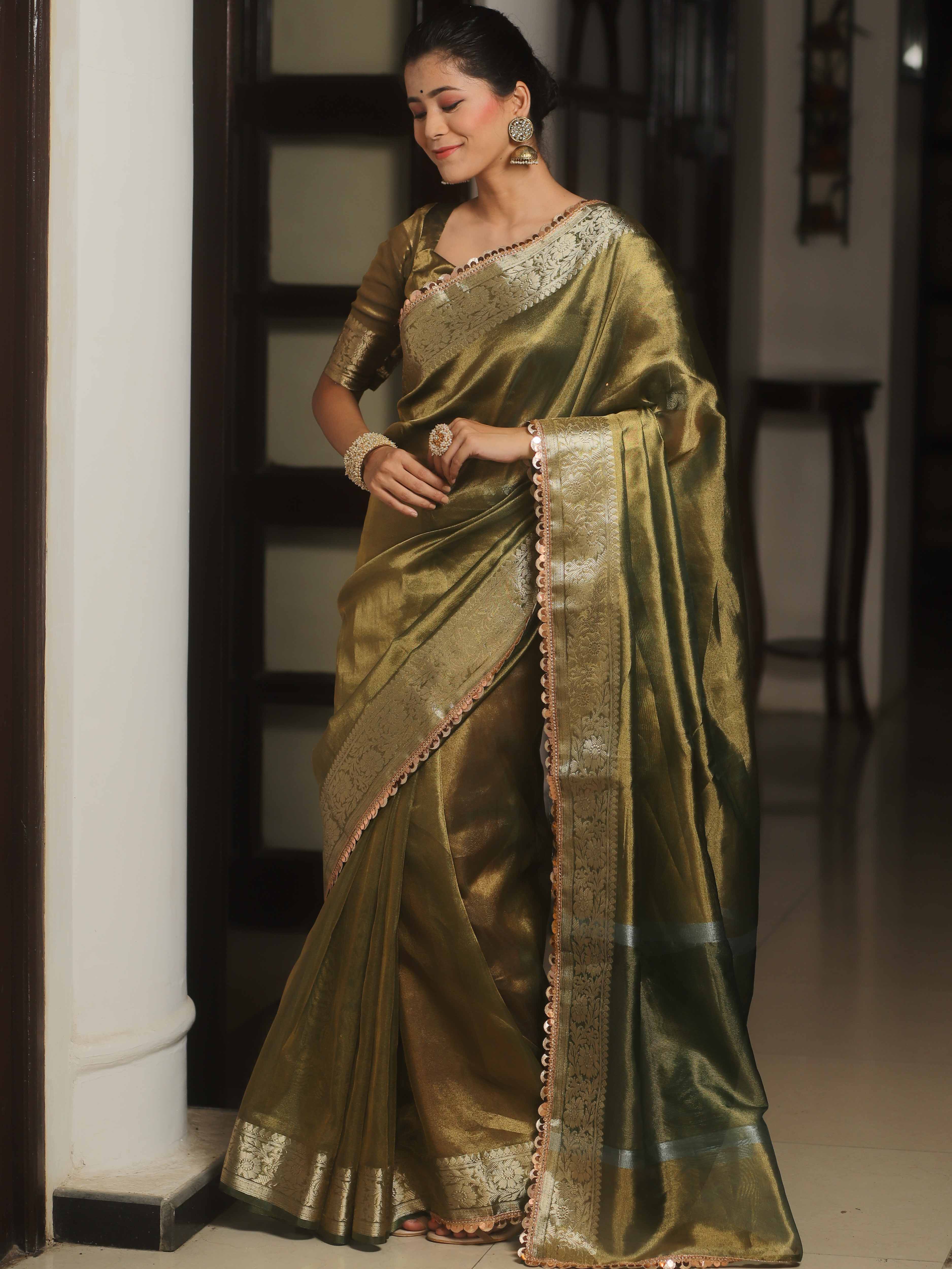 Banarasee Green Tissue Saree Zari Lace