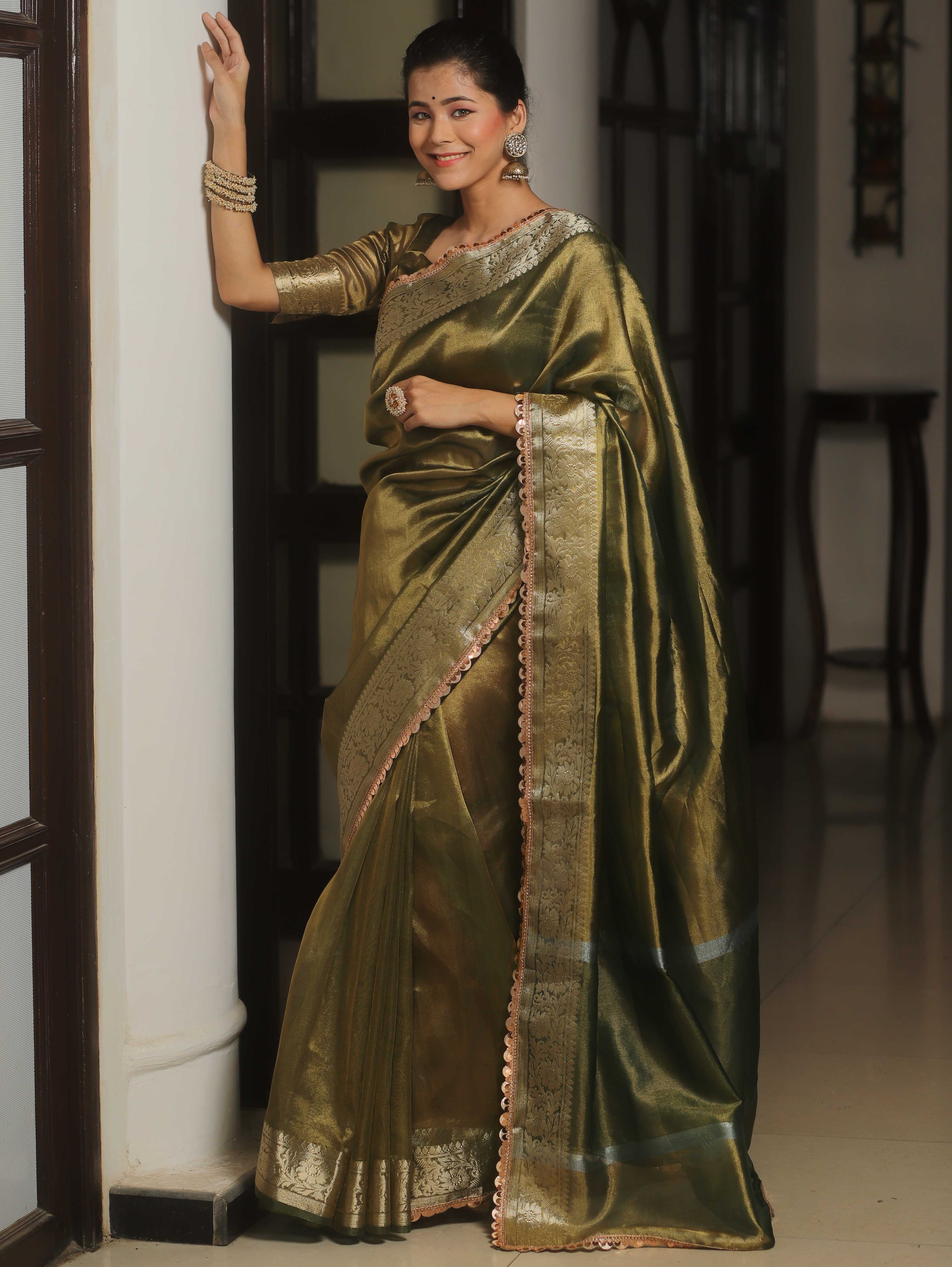 Banarasee Green Tissue Saree Zari Lace