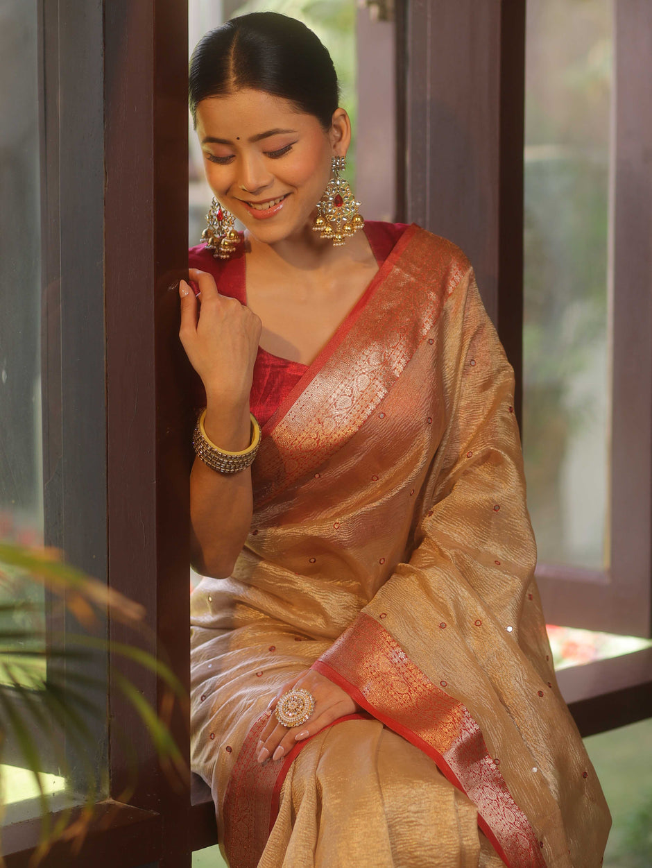 Banarasee Handwoven Mirror Work Saree