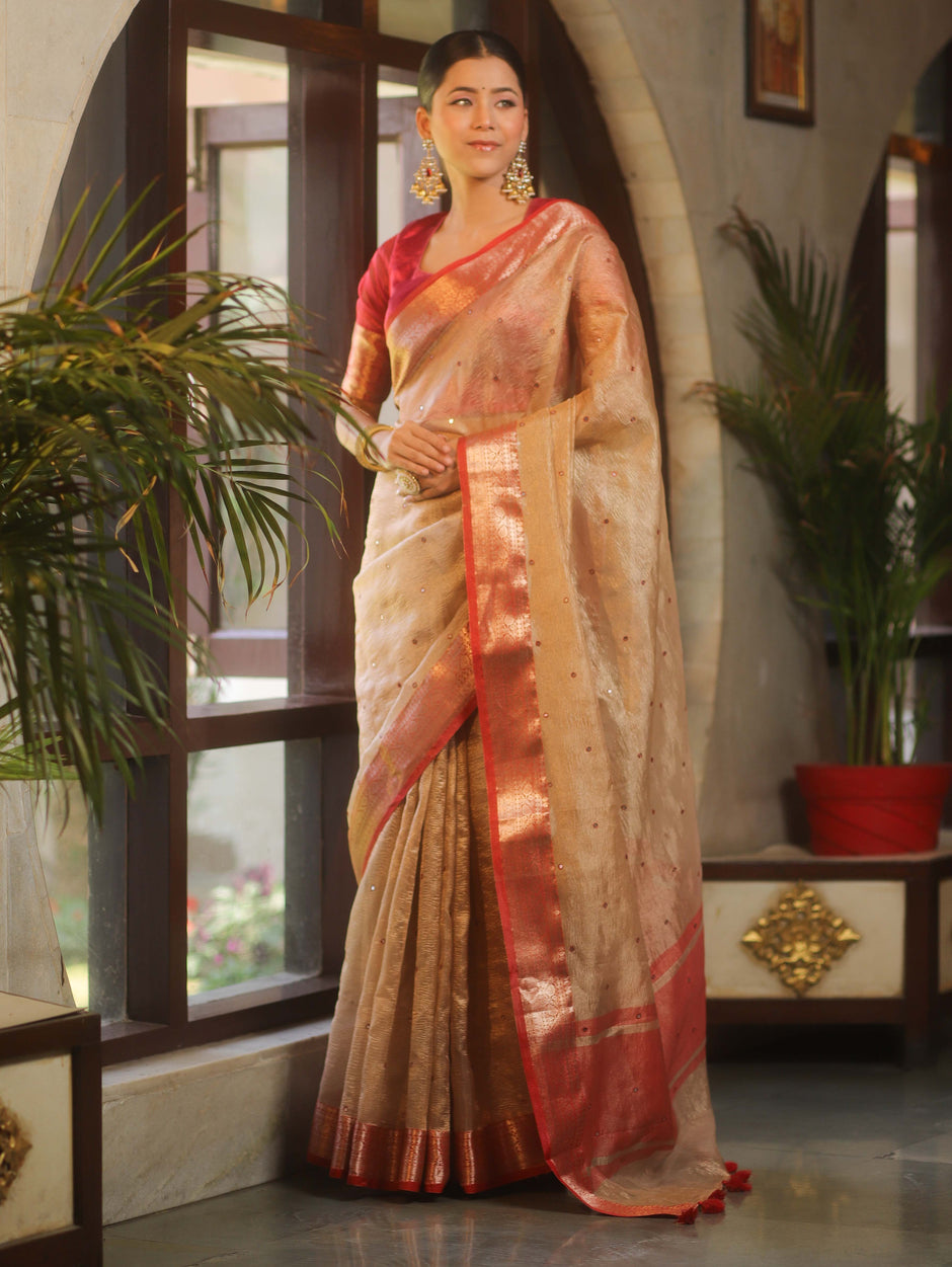 gold and red saree