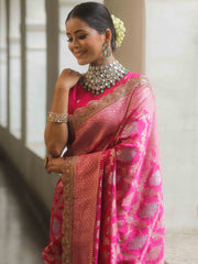 Banarasee Handwoven Pink Georgette Saree