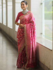 Banarasee Handwoven Pink Georgette Saree