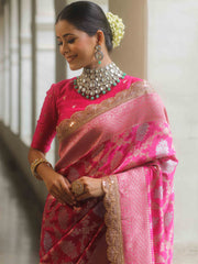 Banarasee Handwoven Pink Georgette Saree