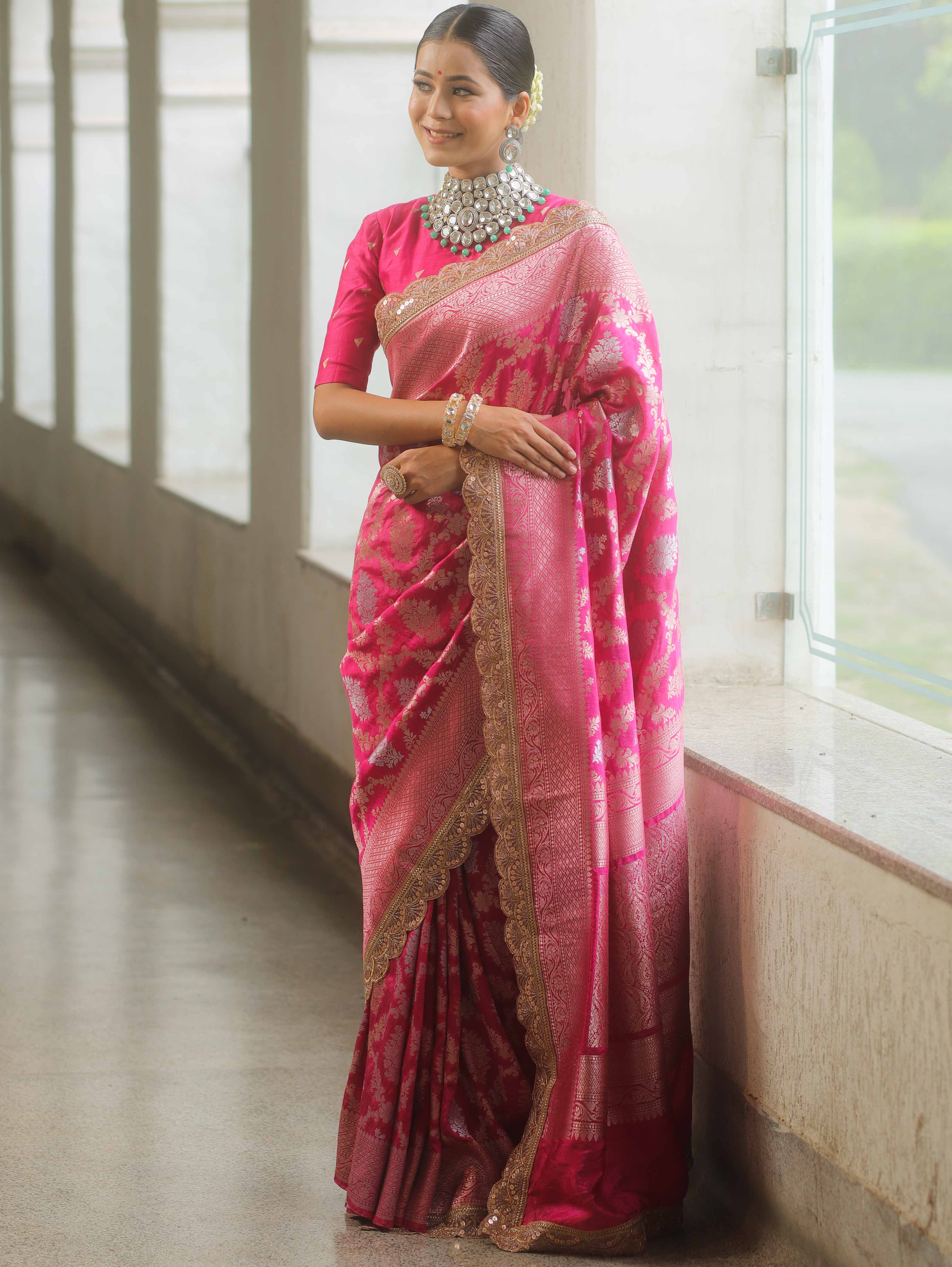 Banarasee Handwoven Pink Georgette Saree