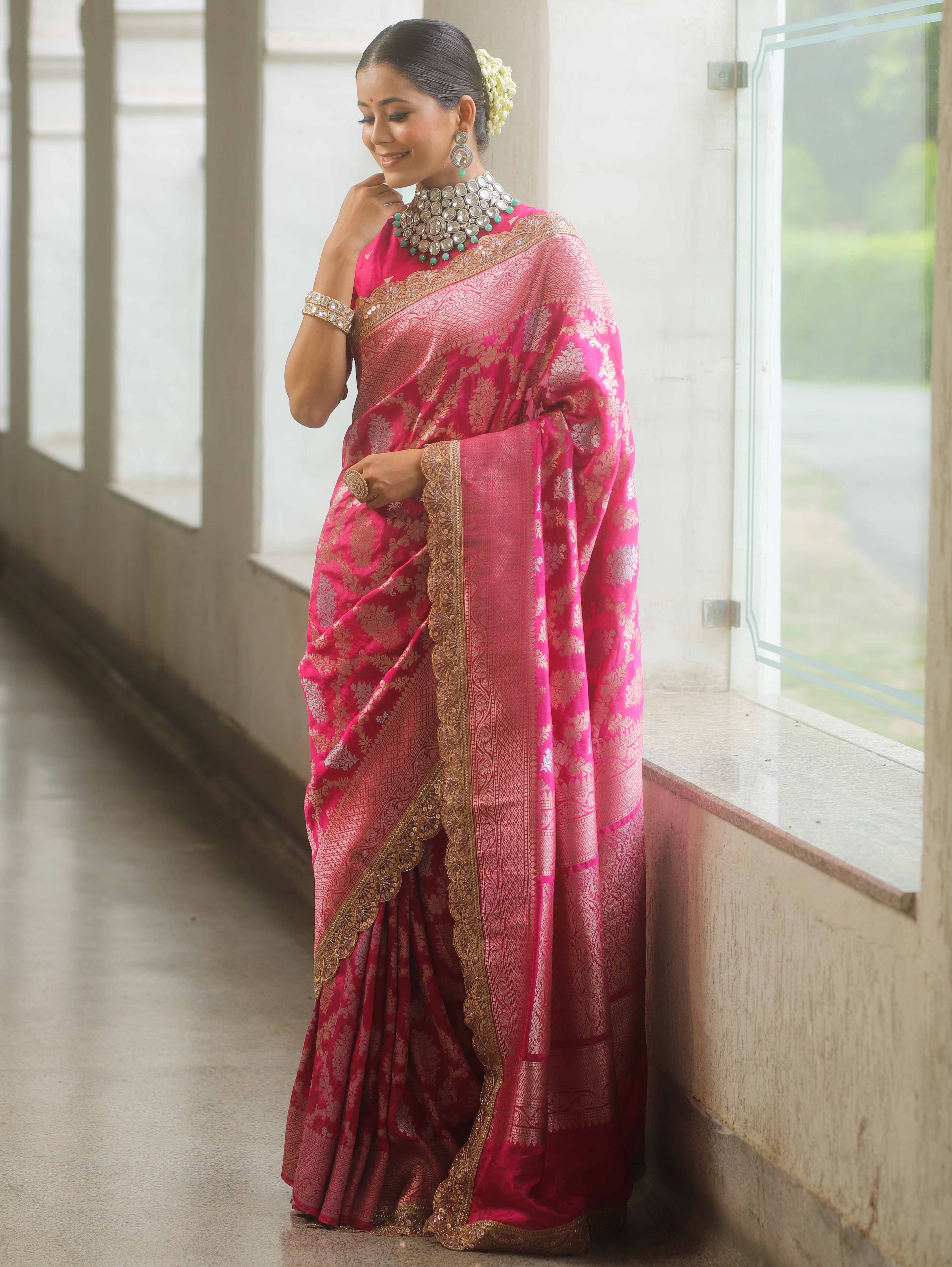 Banarasee Handwoven Pink Georgette Saree