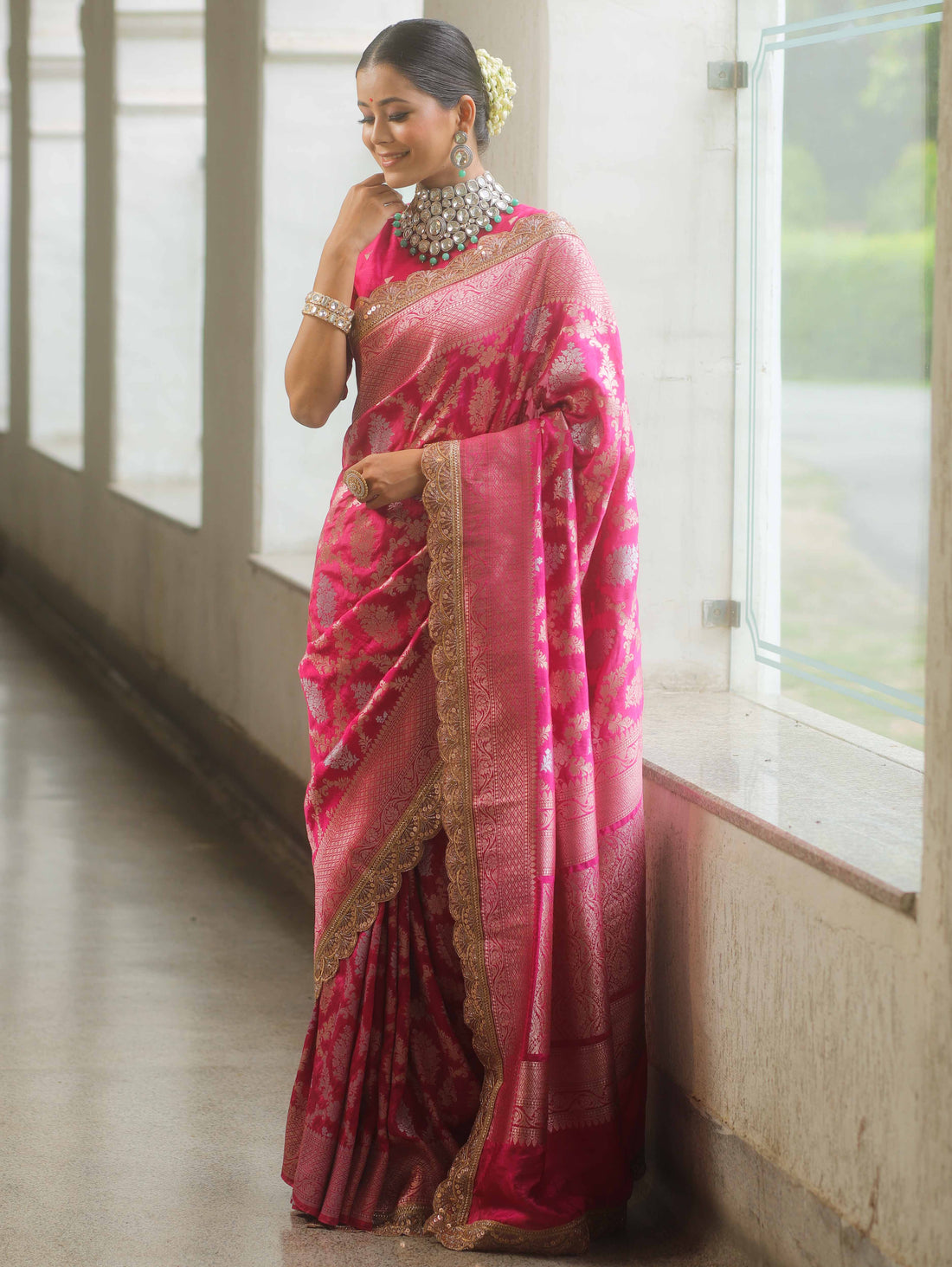 Banarasee Handwoven Pink Georgette Saree