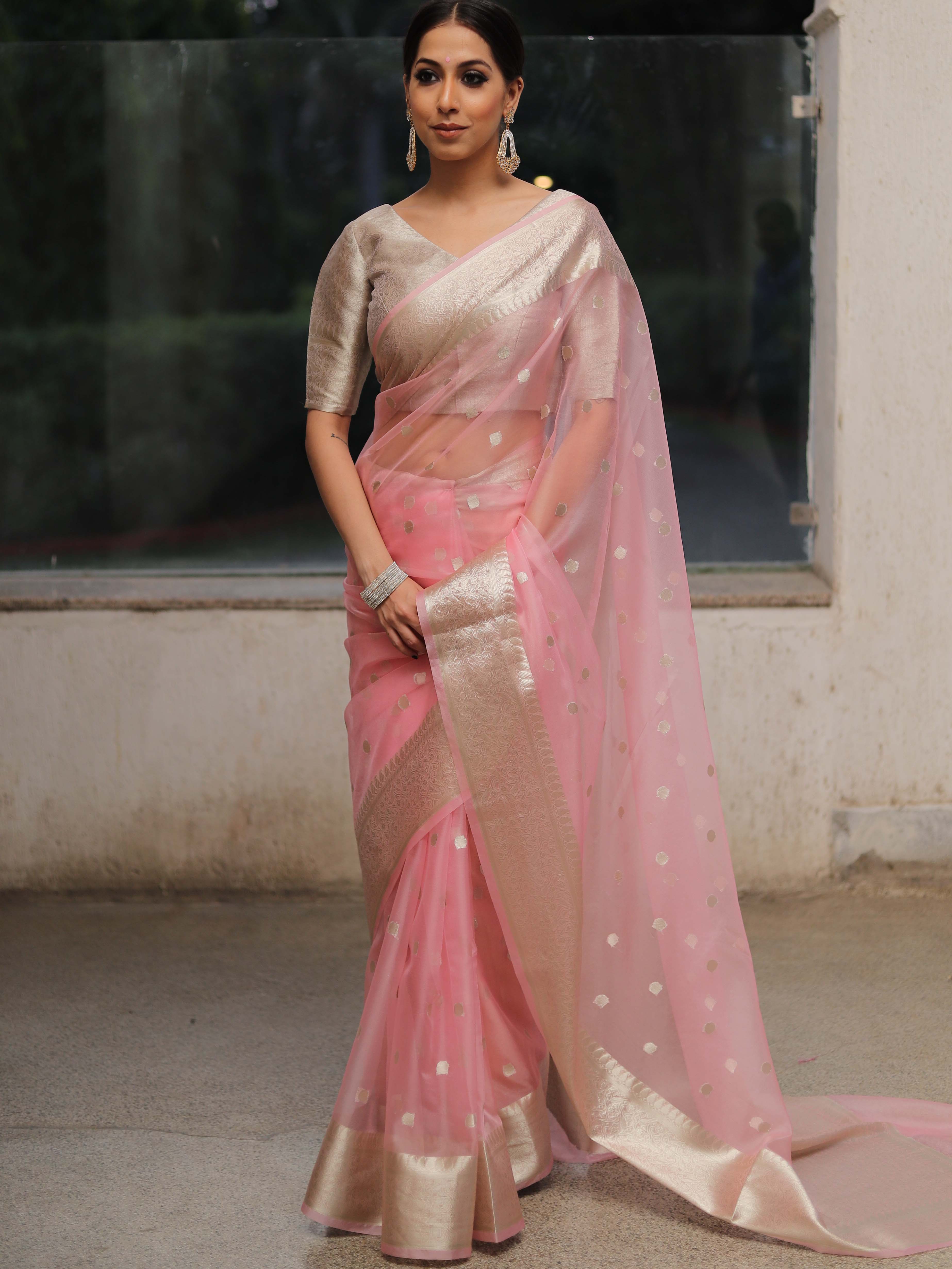 organza mix saree banarasi style