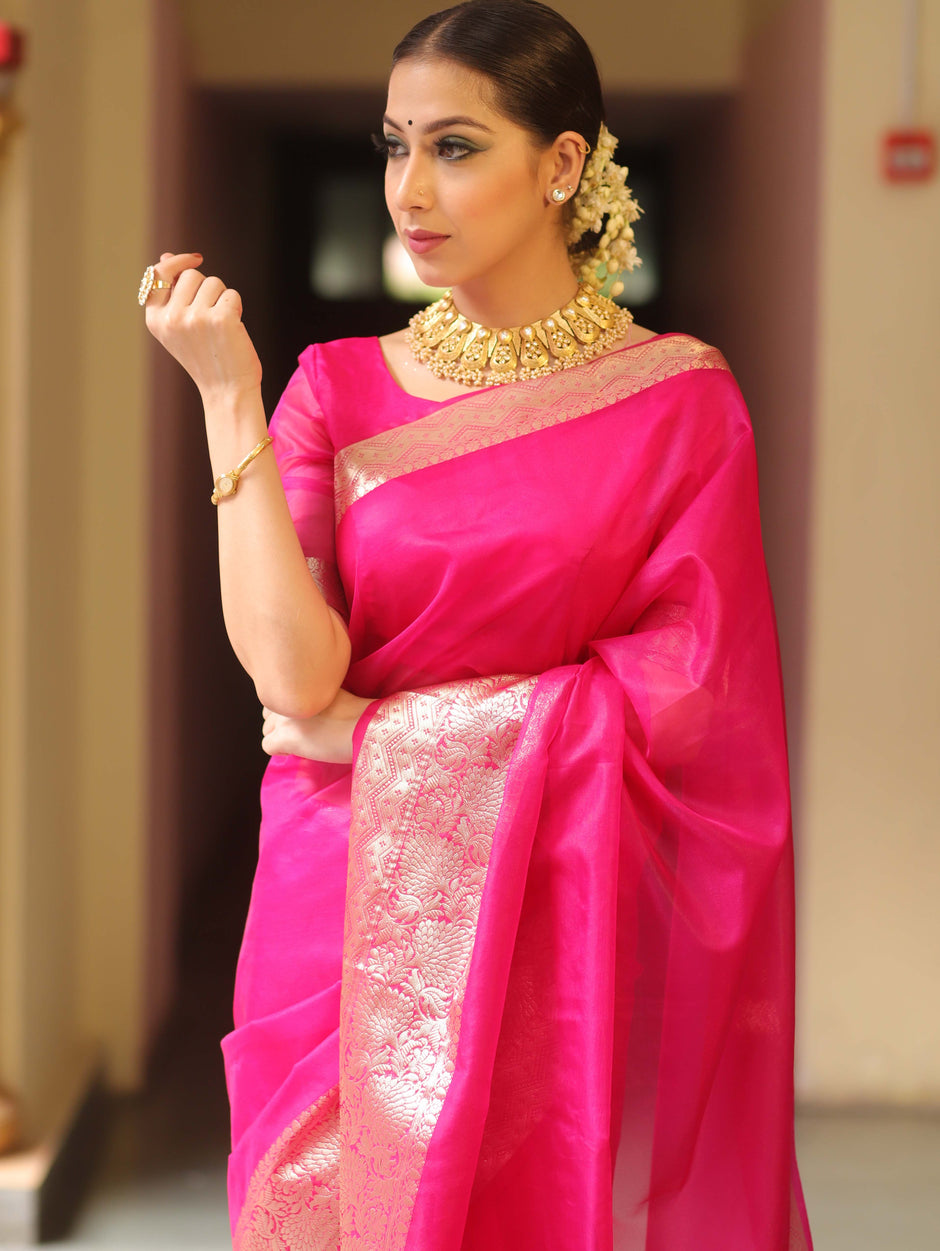 Pink organza saree
