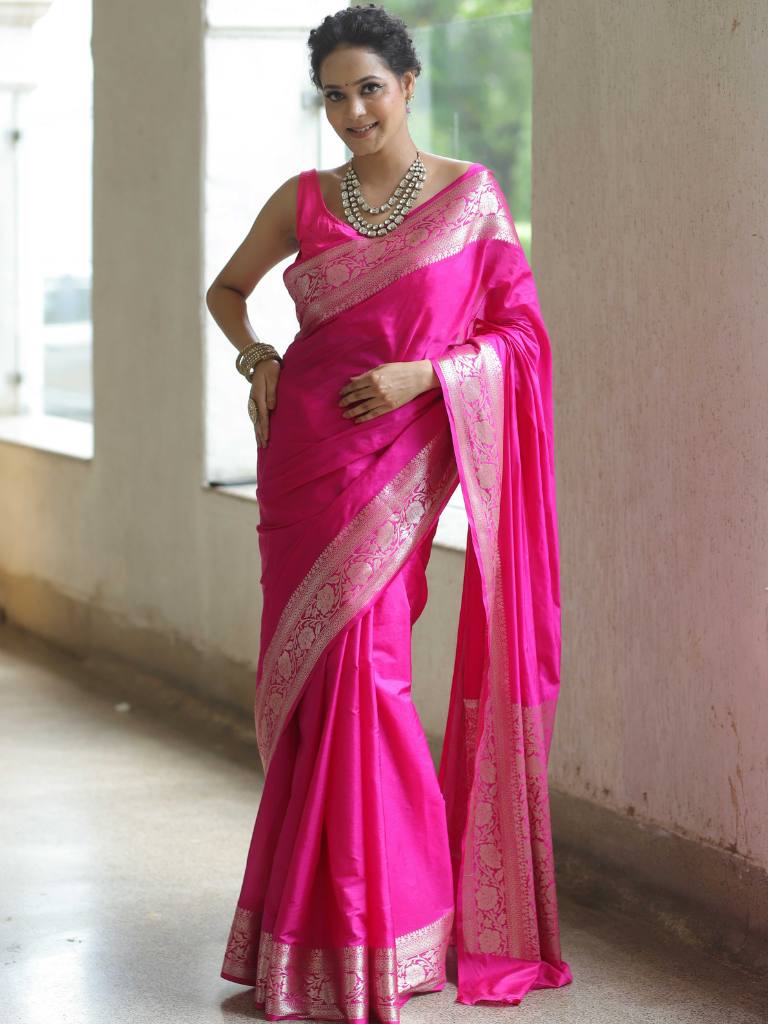 Banarasee Pink Semi Silk Saree