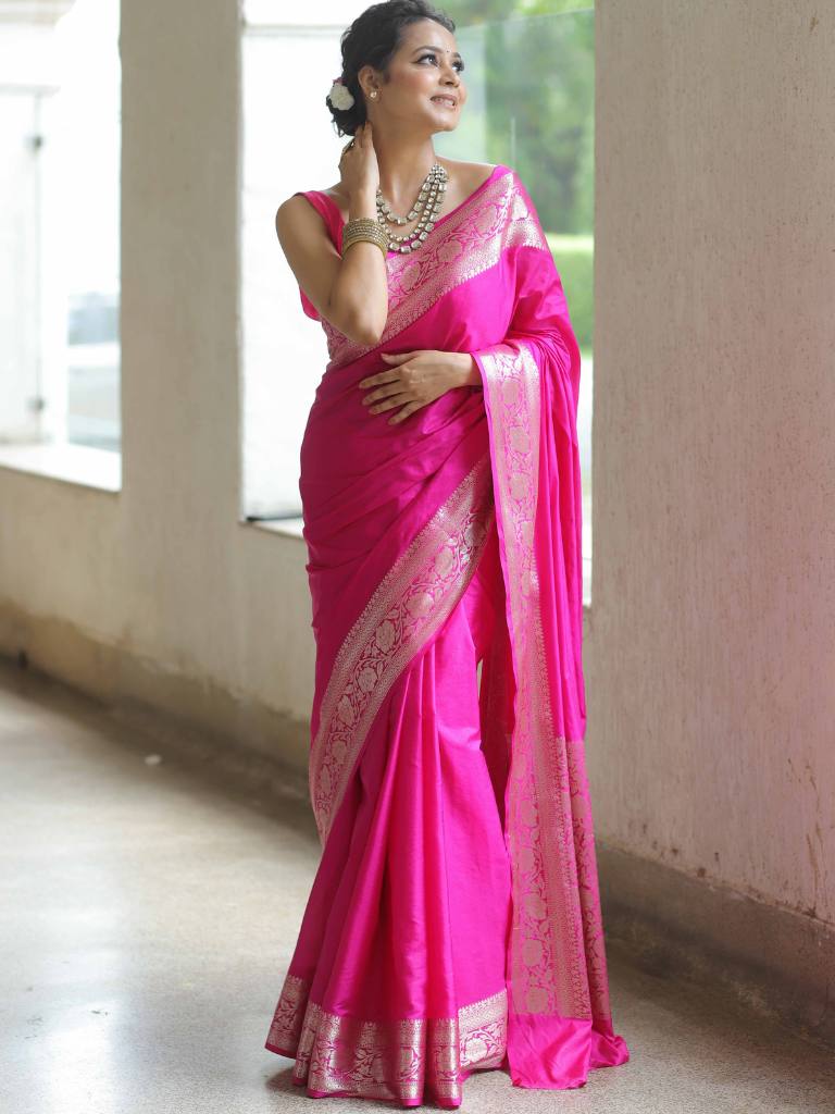 Banarasee Pink Semi Silk Saree