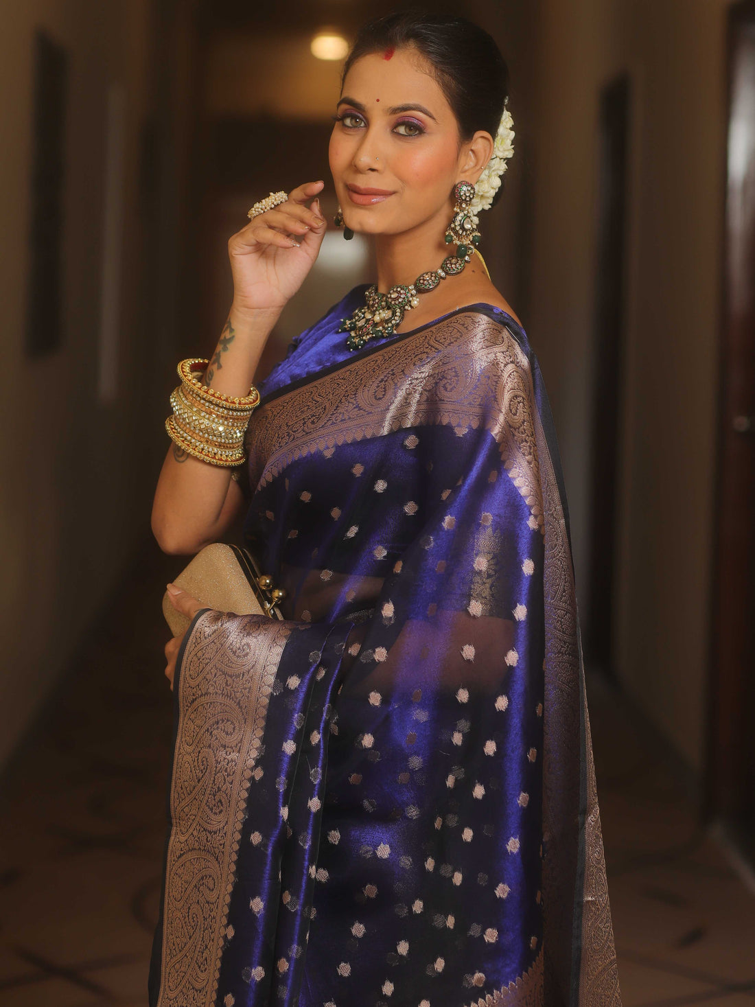 Banarasee Royal Blue Tissue Saree