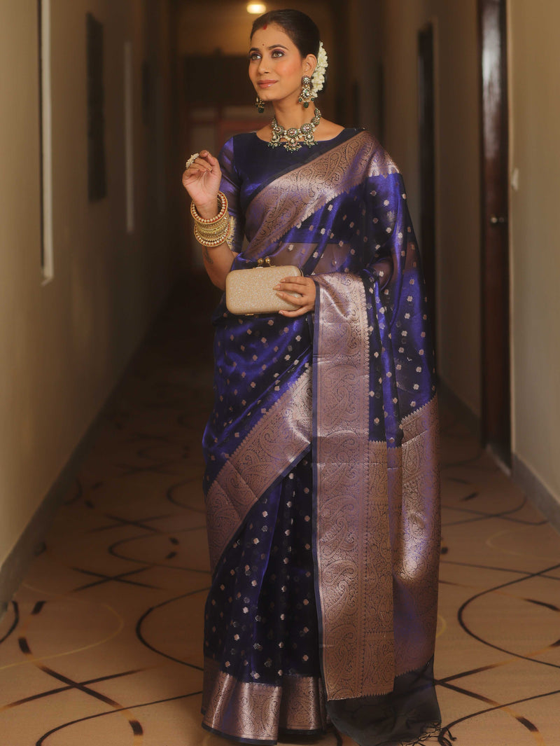 Banarasee Royal Blue Tissue Saree