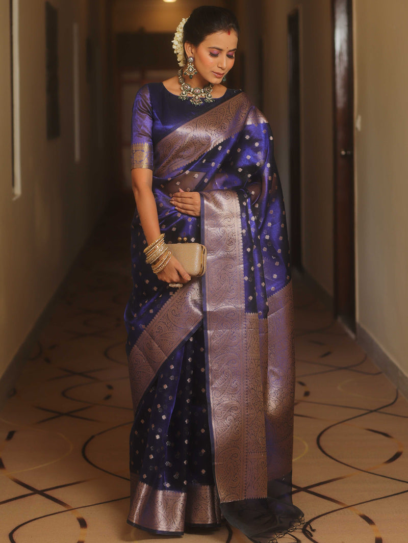 Banarasee Royal Blue Tissue Saree