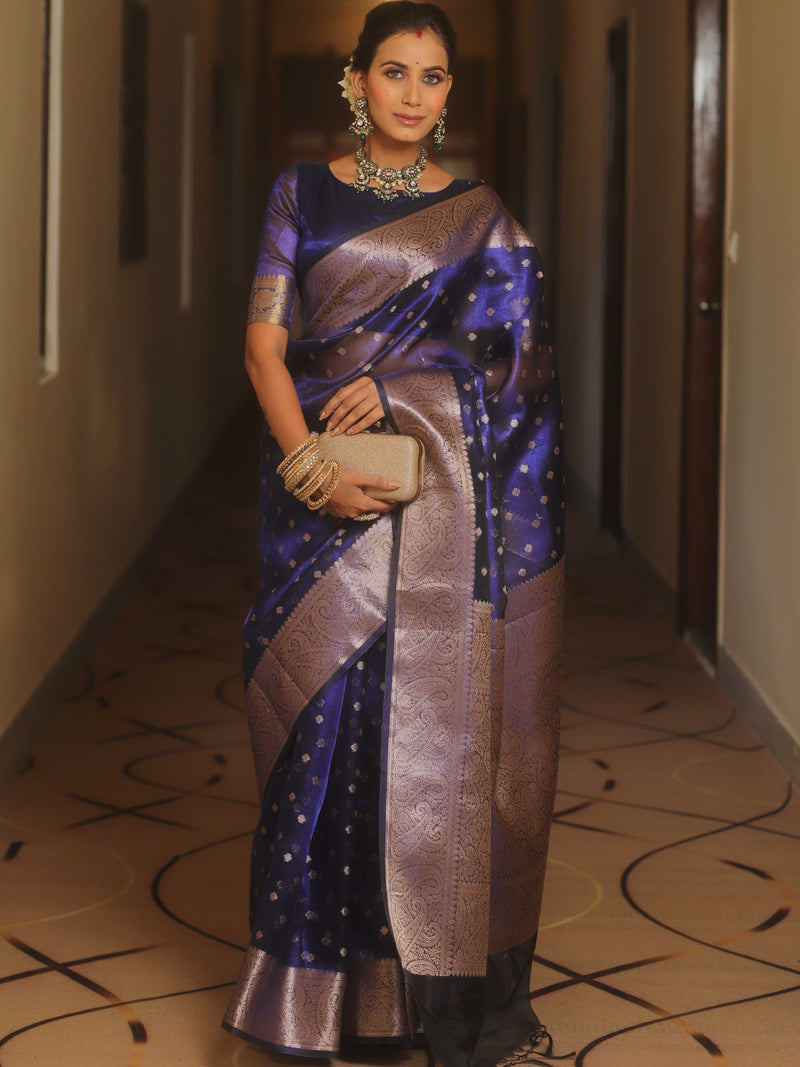 Banarasee Royal Blue Tissue Saree