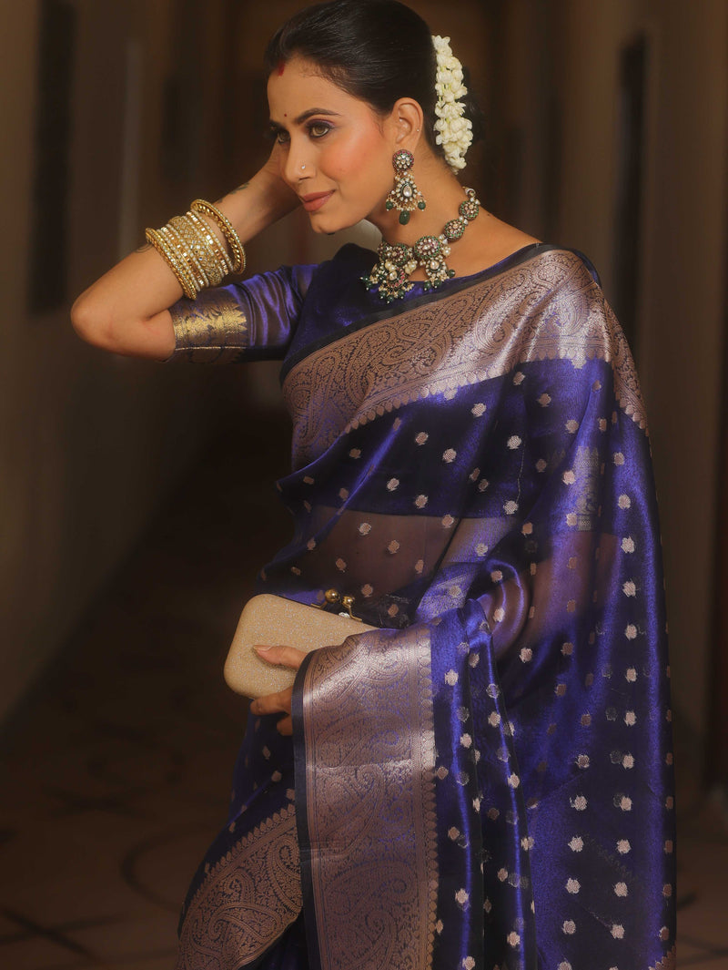 Banarasee Royal Blue Tissue Saree