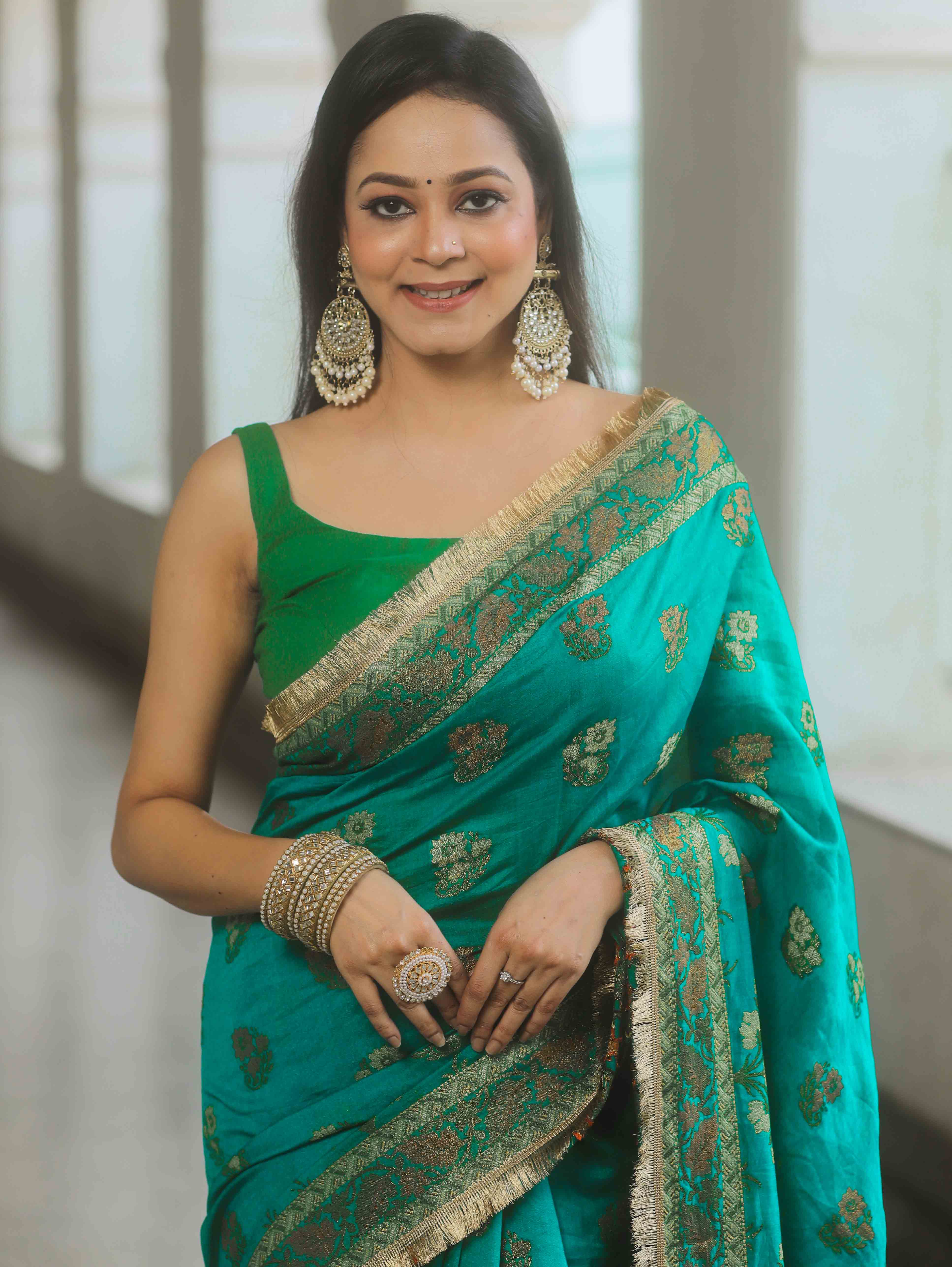 Banarasee Teal Georgette Zari Saree