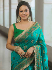 Banarasee Teal Georgette Zari Saree