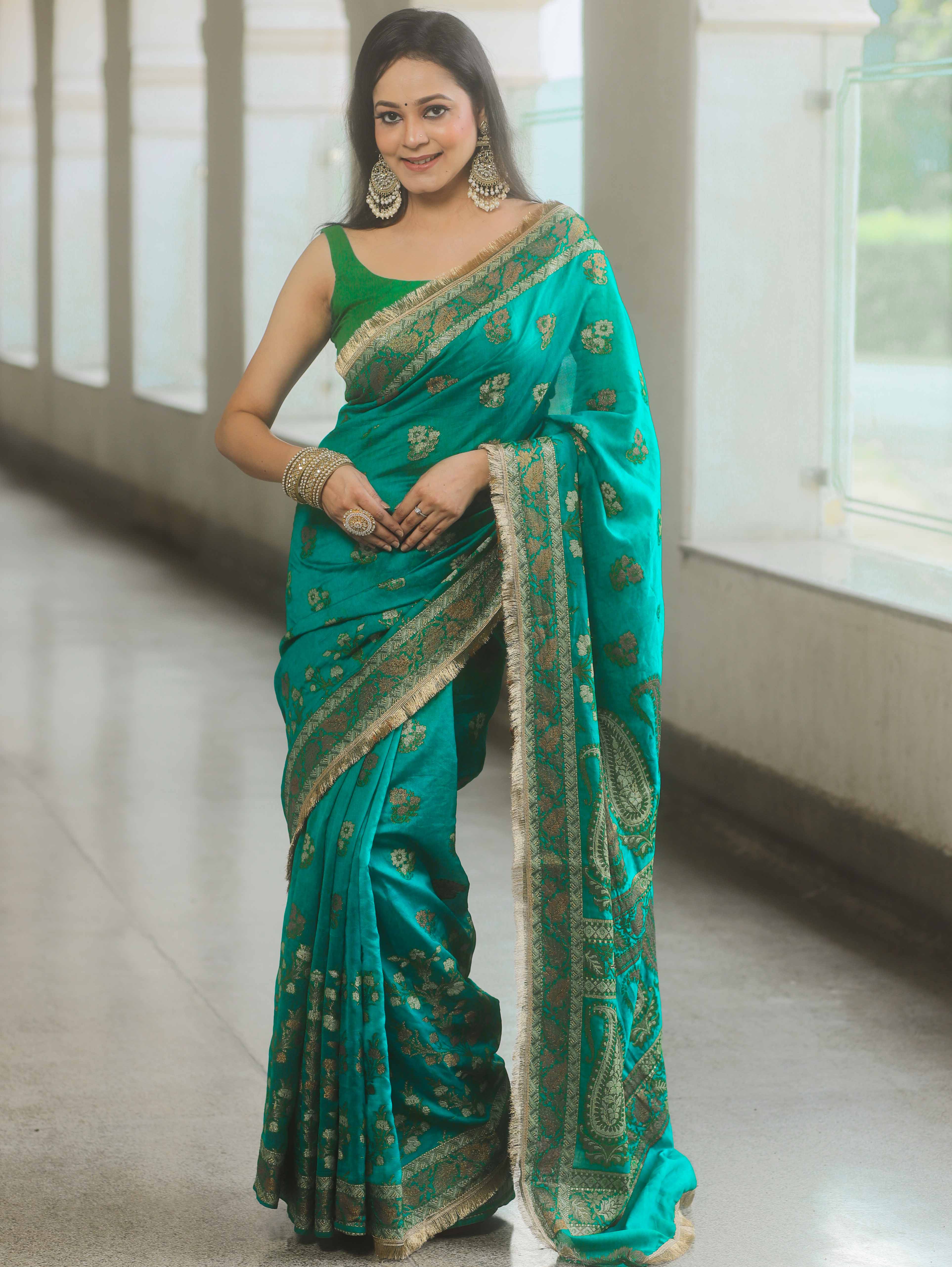Banarasee Teal Georgette Zari Saree
