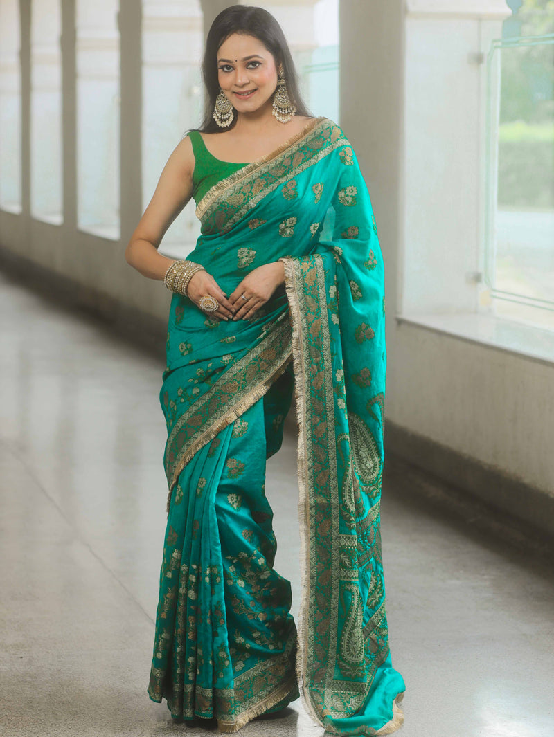 Banarasee Teal Georgette Zari Saree