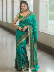 Banarasee Teal Georgette Zari Saree